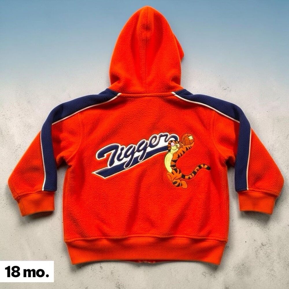VTG The Disney Store Tigger Fleece Hoodie Infant 18 Months Orange Baseball Y2K